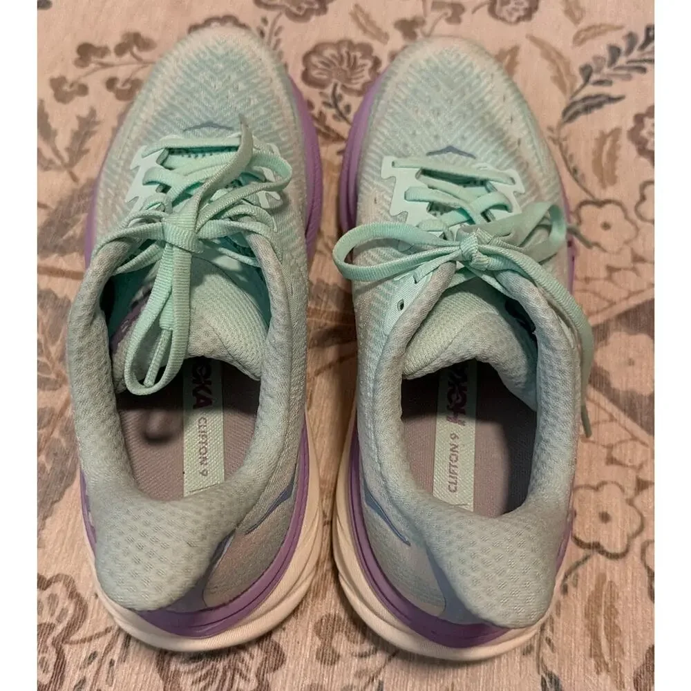 HOKA Clifton 9 Women's Running Shoes Size 8.5 B Sunlit Ocean Lilac Mist Mint